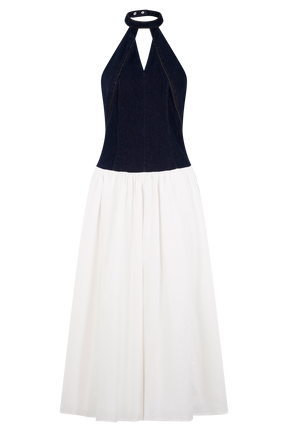 Ashwin Denim Cotton Midi Dress - Indigo Blue