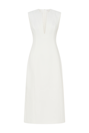 Audrine Suiting Sleeveless Midi Dress - Ivory