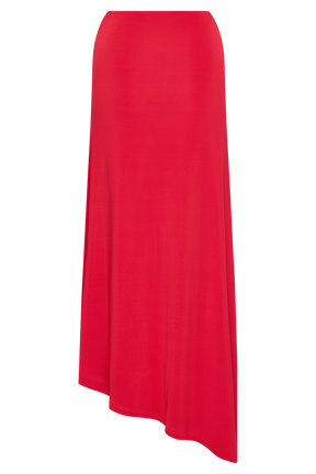 Bea Asymmetrical Slinky Maxi Skirt - Pomegranate