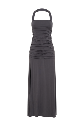 Bentley Peached Jersey Halter Maxi Dress - Charcoal