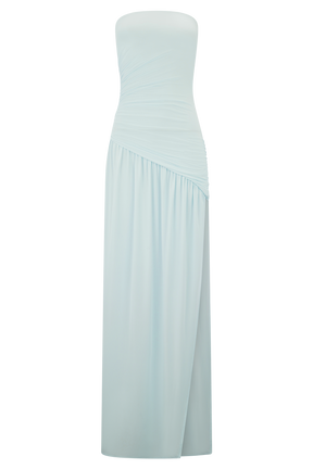 Bex Strapless Slinky Maxi Dress With Split - Pale Blue