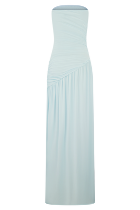 Bex Strapless Slinky Maxi Dress With Split - Pale Blue
