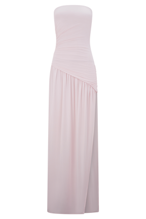 Bex Strapless Slinky Maxi Dress With Split - Pale Pink