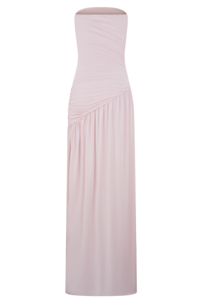 Bex Strapless Slinky Maxi Dress With Split - Pale Pink