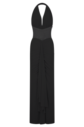 Bonnie Slinky And Lace Maxi Dress - Black