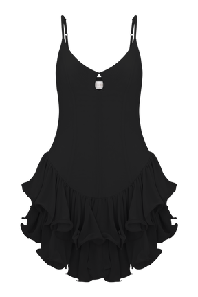Calantha Ruffle Mesh Mini Dress - Black