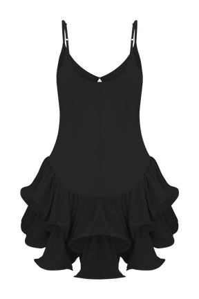 Calantha Ruffle Mesh Mini Dress - Black