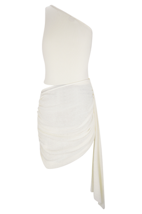 Cali Drape Skirt Knit Mini Dress - Ivory