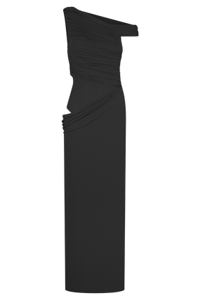 Callen One Shoulder Slinky Maxi Dress - Black