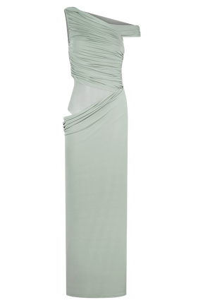 Callen One Shoulder Slinky Maxi Dress - Sage