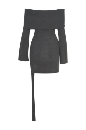 Camryn Off Shoulder Tie Knit Mini Dress - Charcoal