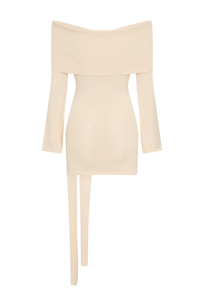 Camryn Off Shoulder Tie Knit Mini Dress - Cream Marle