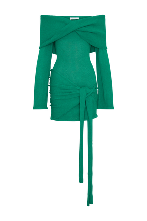 Camryn Off Shoulder Tie Knit Mini Dress - Green