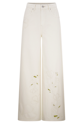 Carmella Embroided Straight Leg Jeans - Ecru
