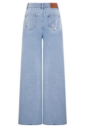Carmella Embroided Straight Leg Jeans - Mid Blue