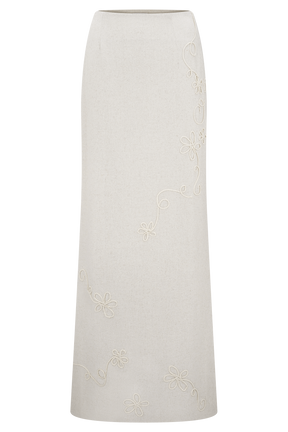 Casey Linen Embroidered Maxi Skirt - Natural