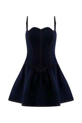 Cheyenne Scallop Denim Mini Dress - Indigo Blue