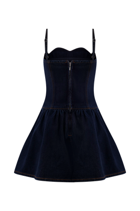 Cheyenne Scallop Denim Mini Dress - Indigo Blue