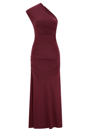 Chloe Peached Jersey One Shoulder Midi Dress - Mahogany