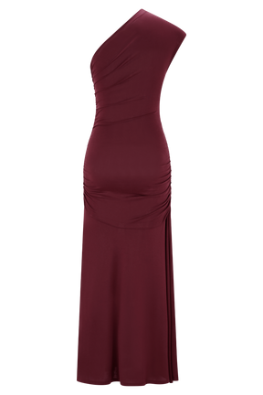 Chloe Peached Jersey One Shoulder Midi Dress - Mahogany