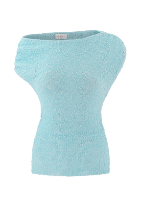 Chloe Off Shoulder Boucle Knit Top - Light Blue