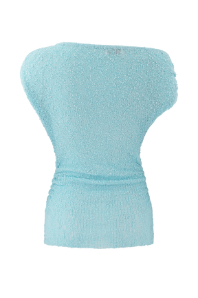 Chloe Off Shoulder Boucle Knit Top - Light Blue