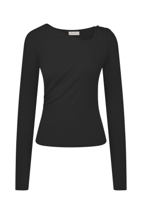 Culver Draped Twist Knit Top - Black