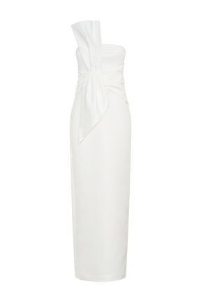 Cyrill Strapless Satin Structured Maxi Dress - White