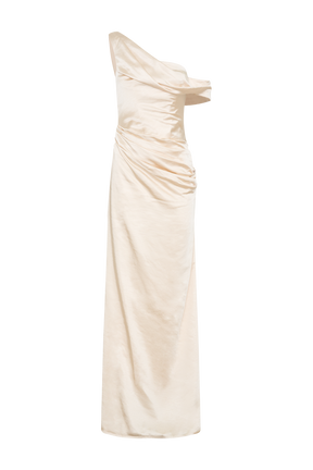 Dalia Off Shoulder Satin Maxi Dress - Blush Gold