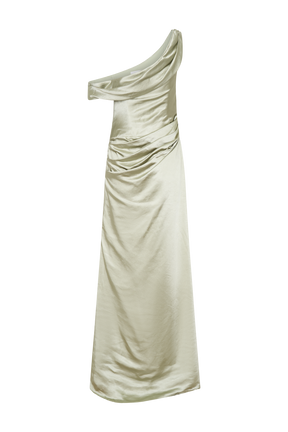 Dalia Off Shoulder Satin Maxi Dress - Sage