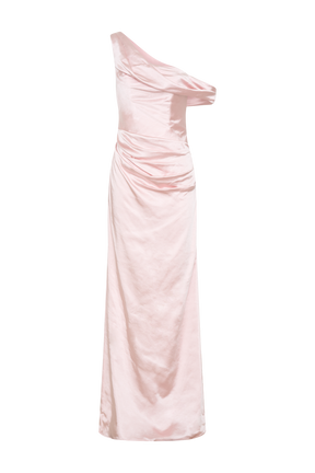 Dalia Off Shoulder Satin Maxi Dress - Soft Pink
