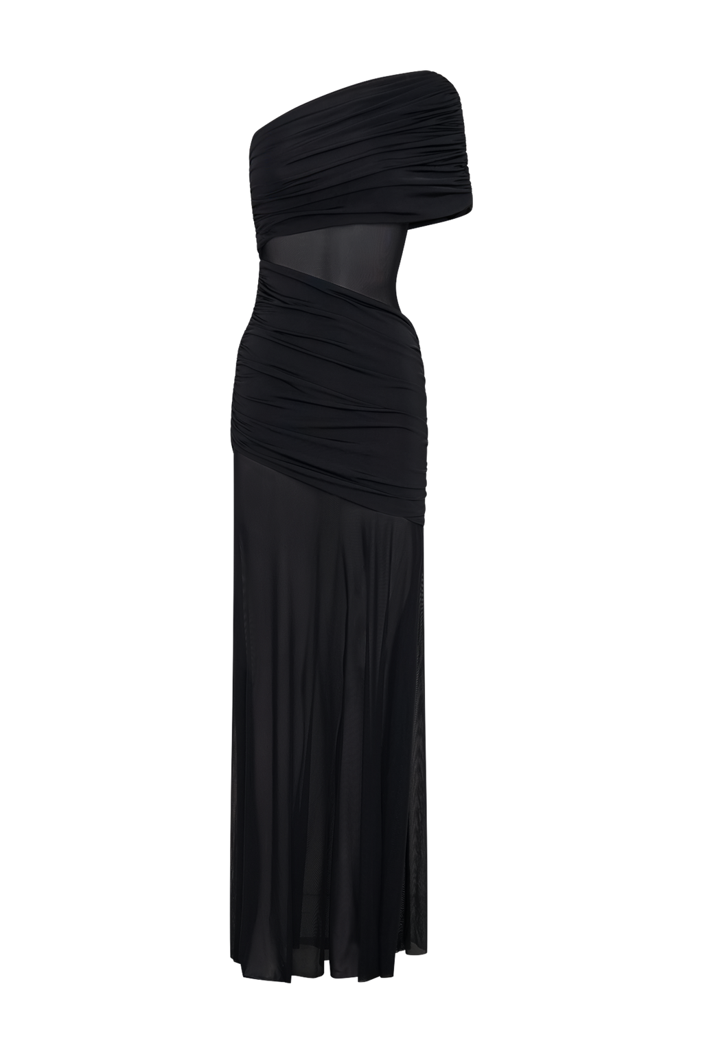 Dallas One Shoulder Mesh Maxi Dress - Black