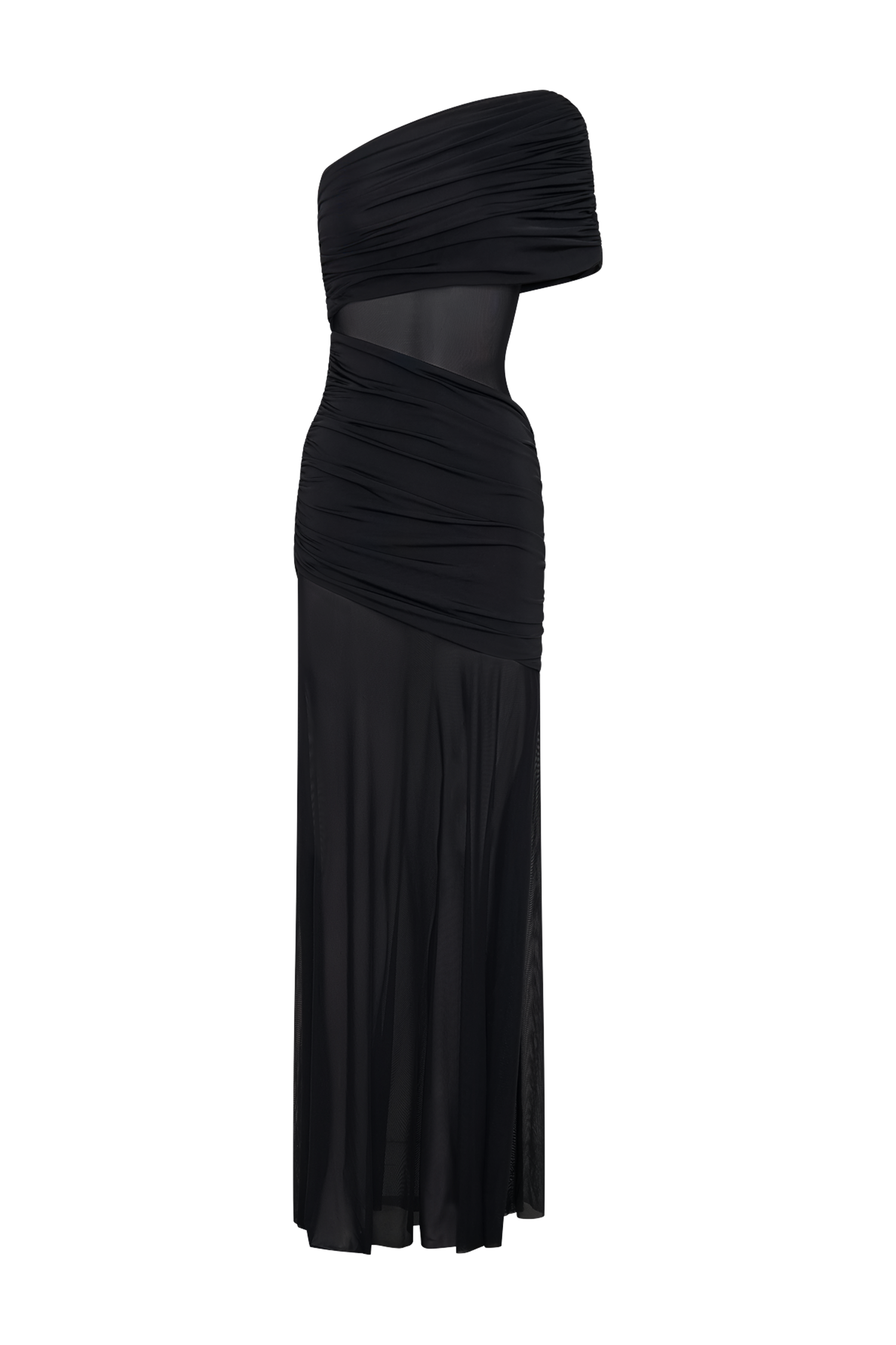 Dallas One Shoulder Mesh Maxi Dress - Black
