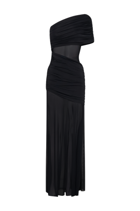 Dallas One Shoulder Mesh Maxi Dress - Black
