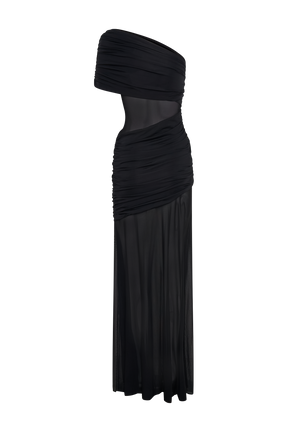 Dallas One Shoulder Mesh Maxi Dress - Black