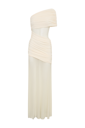 Dallas One Shoulder Mesh Maxi Dress - Ivory