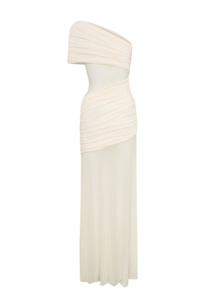 Dallas One Shoulder Mesh Maxi Dress - Ivory