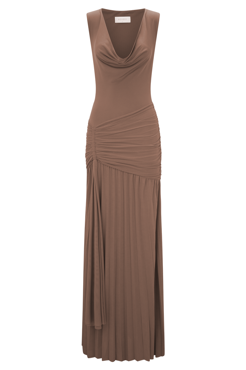 Dania Cowl Neck Slinky Maxi Dress - Mocha Mousse