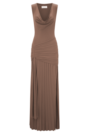 Dania Cowl Neck Slinky Maxi Dress - Mocha Mousse