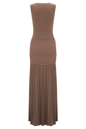 Dania Cowl Neck Slinky Maxi Dress - Mocha Mousse