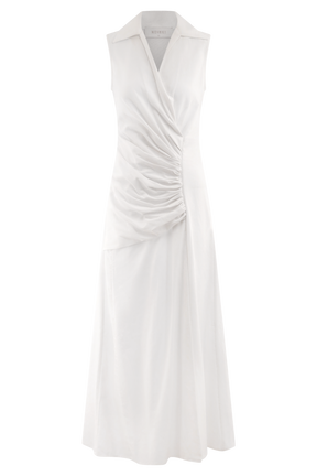 Dante Ruched Linen Midi Dress - White