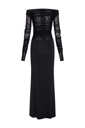 Darla Mesh And Slinky Off Shoulder Maxi Dress - Black