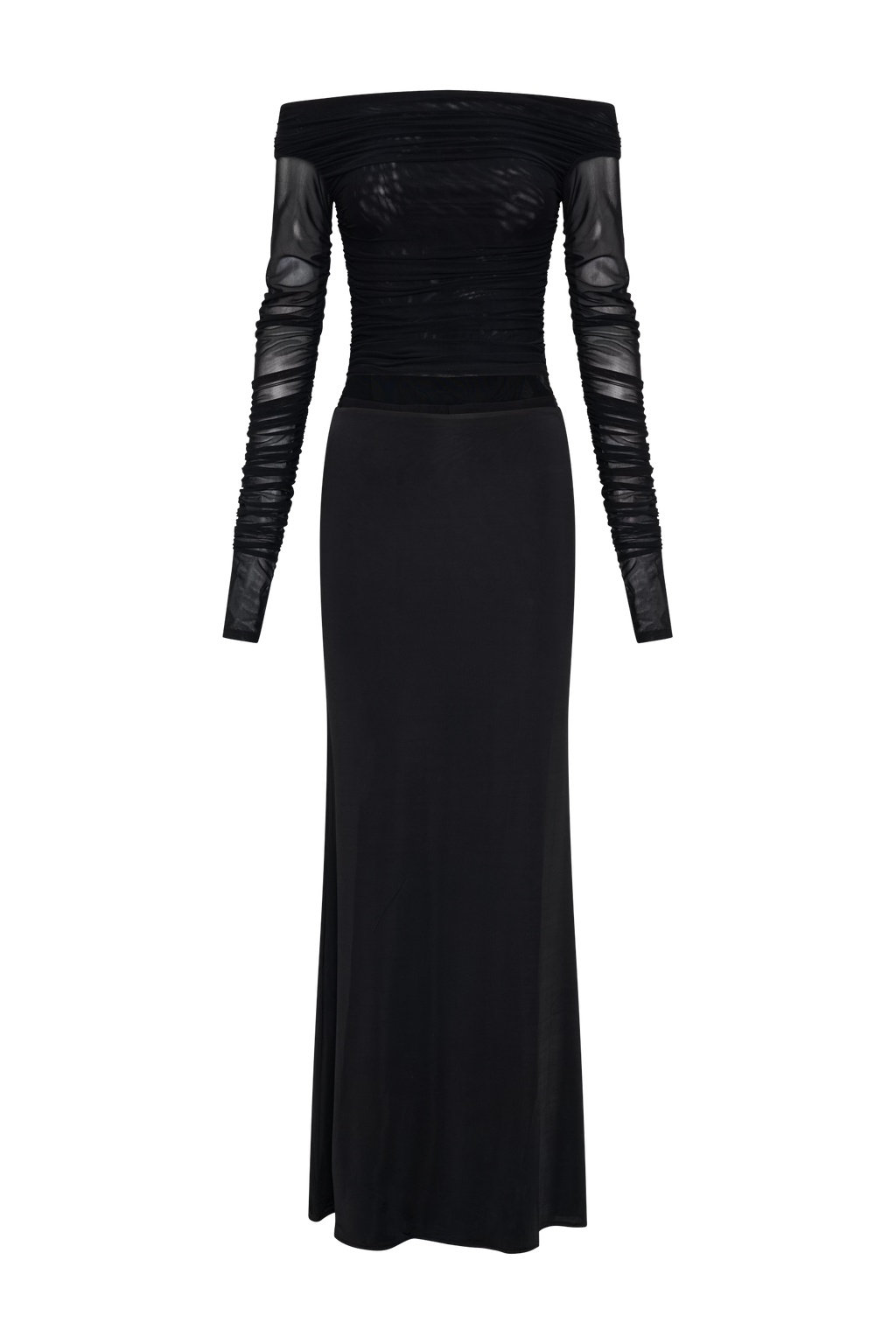 Darla Mesh And Slinky Off Shoulder Maxi Dress - Black