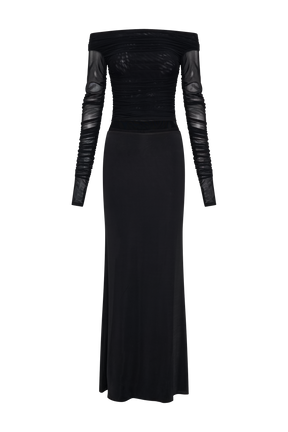 Darla Mesh And Slinky Off Shoulder Maxi Dress - Black
