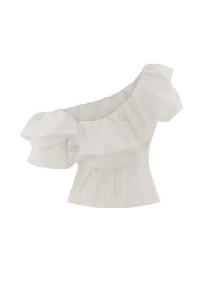 Debbie One Shoulder Bubble Top - White