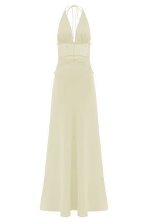 Dinah Lace And Satin Maxi Dress - Lemon