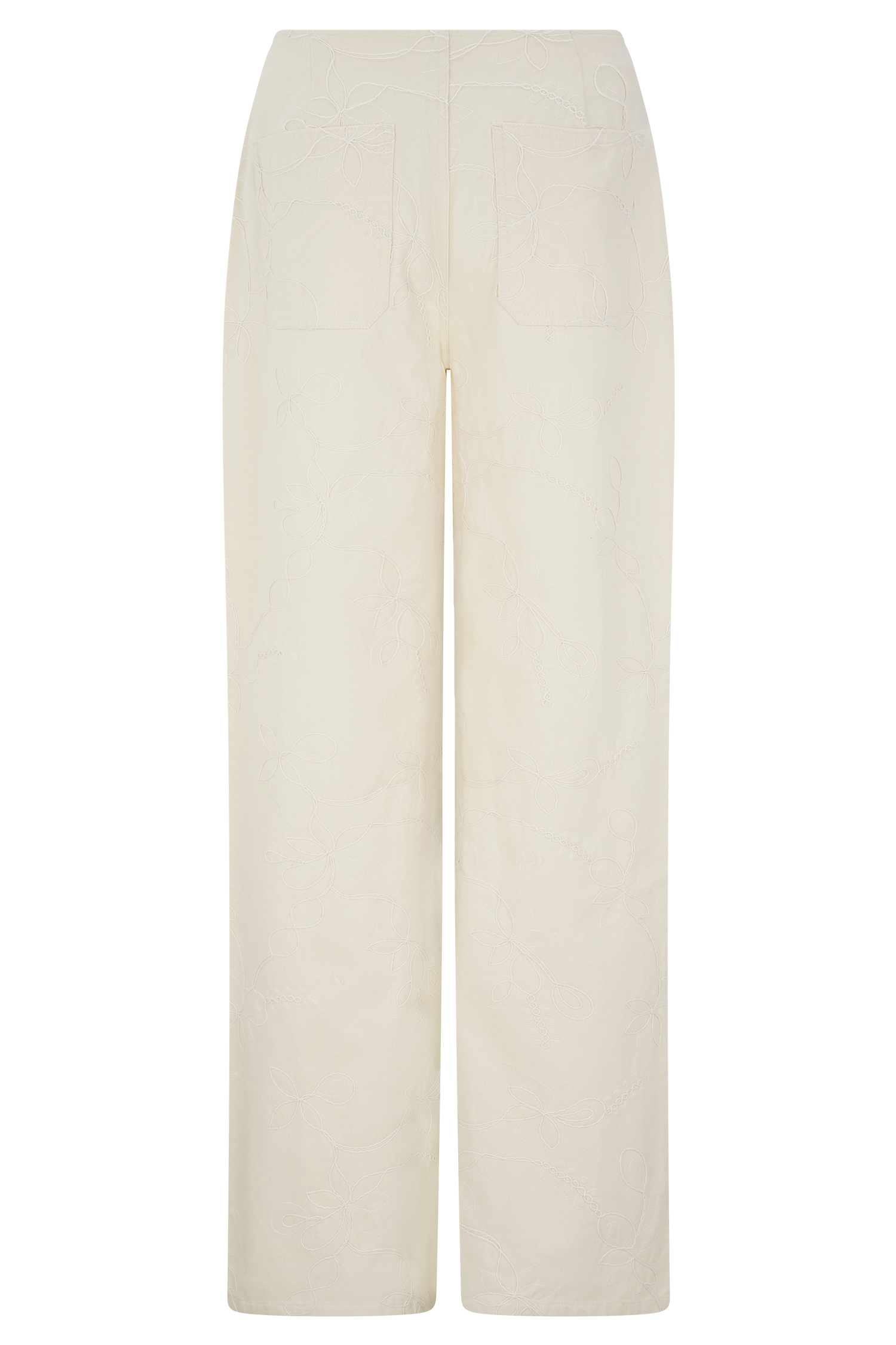 Ebony Embroidered Denim Jeans - Cream
