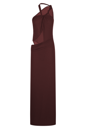 Edwina Knotted Mesh Maxi Dress - Mahogany