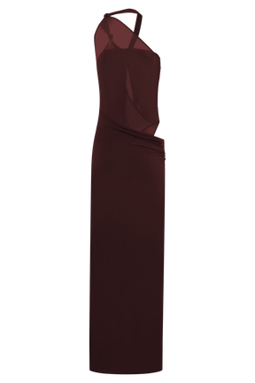 Edwina Knotted Mesh Maxi Dress - Mahogany