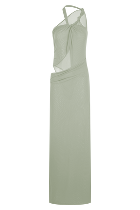 Edwina Knotted Mesh Maxi Dress - Sage